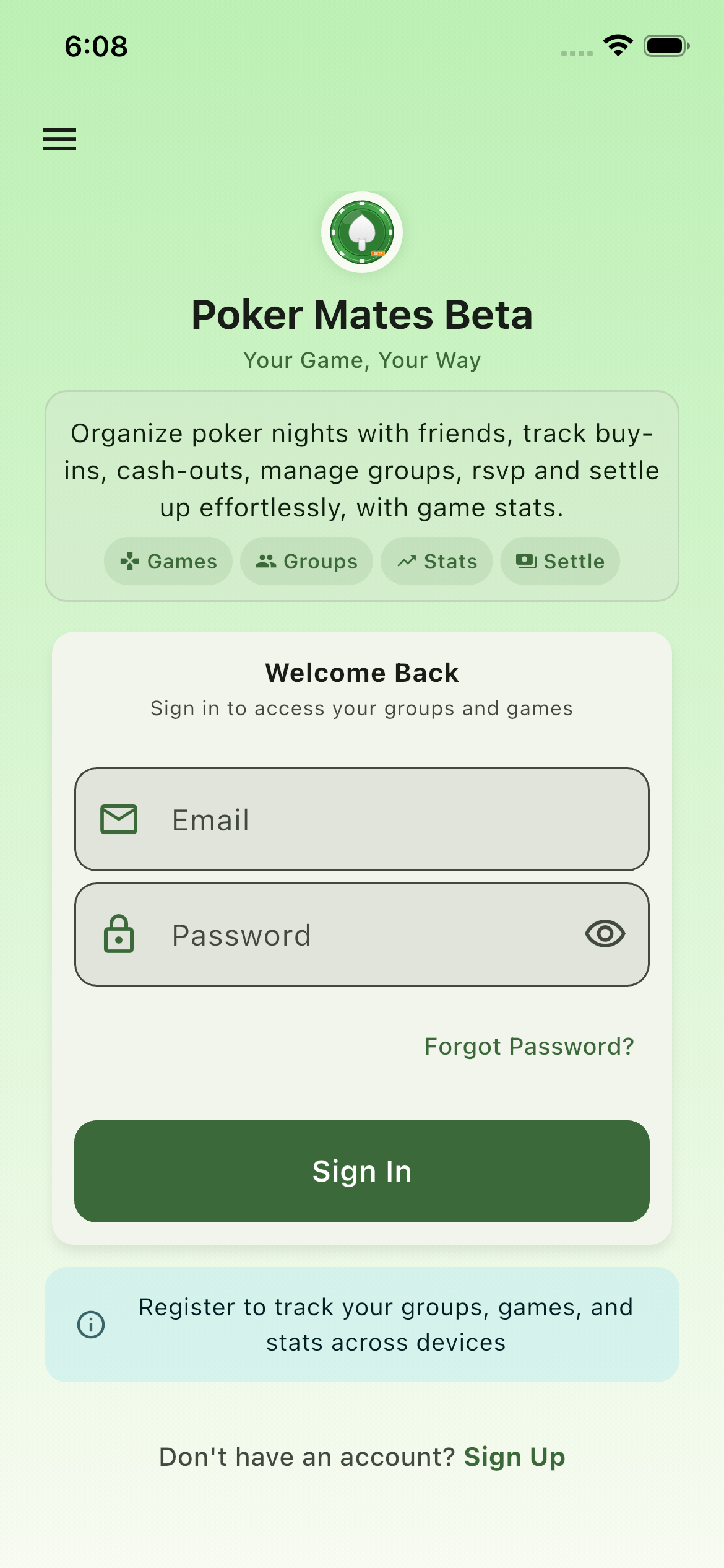 Sign In Screen